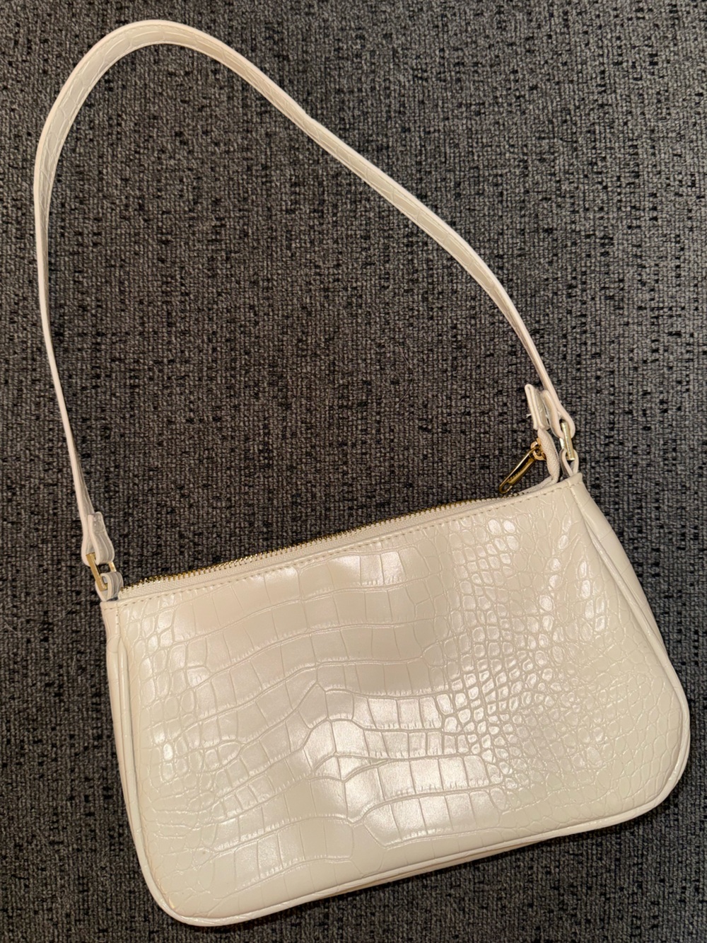 Cream Croc-Embossed Shoulder Bag
